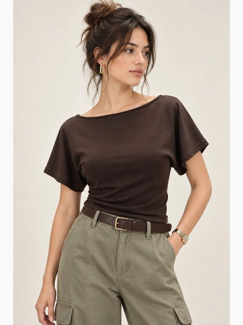 Blusa feminina mixray Castanho-chocolate - Kiabi