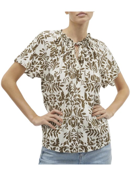 Blusa Feminina Vero Moda Mima Branca/Camel - Kiabi Blusa Feminina Vero Moda Mima Branca/Camel - Kiabi