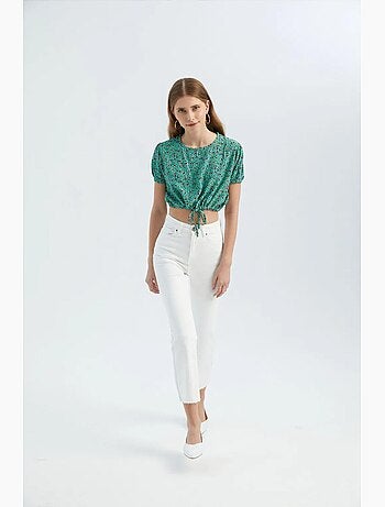 Blusa floral com decote redondo e cordão ajustável hiccup