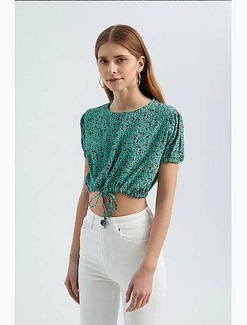 Blusa floral com decote redondo e cordão ajustável hiccup
