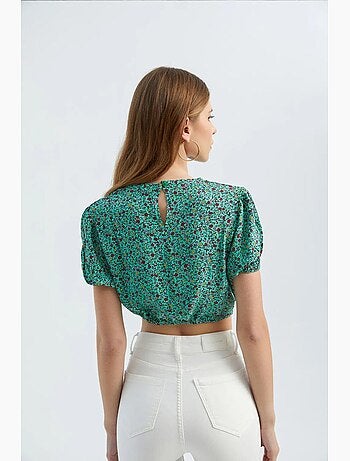 Blusa floral com decote redondo e cordão ajustável hiccup