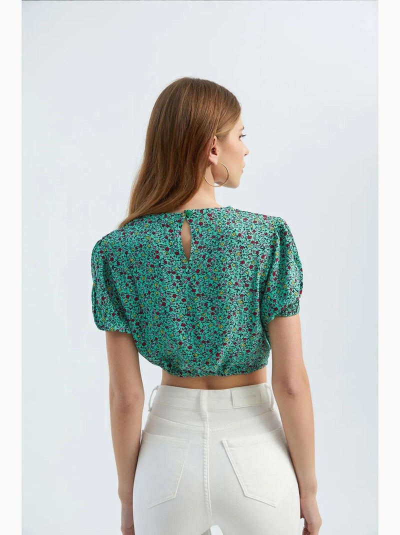 Blusa floral com decote redondo e cordão ajustável hiccup Verde - Kiabi