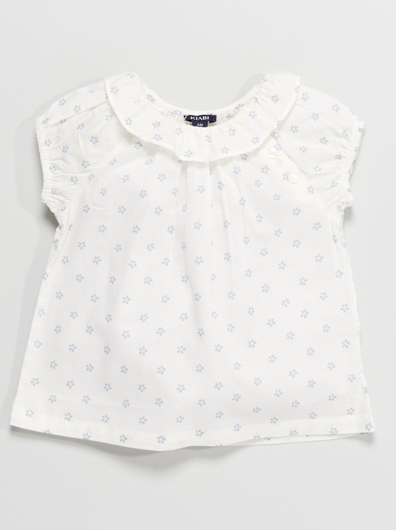 Blusa florida com cabeção BRANCO - Kiabi