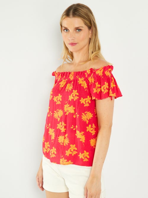 Blusa florida com decote Bardot - Kiabi