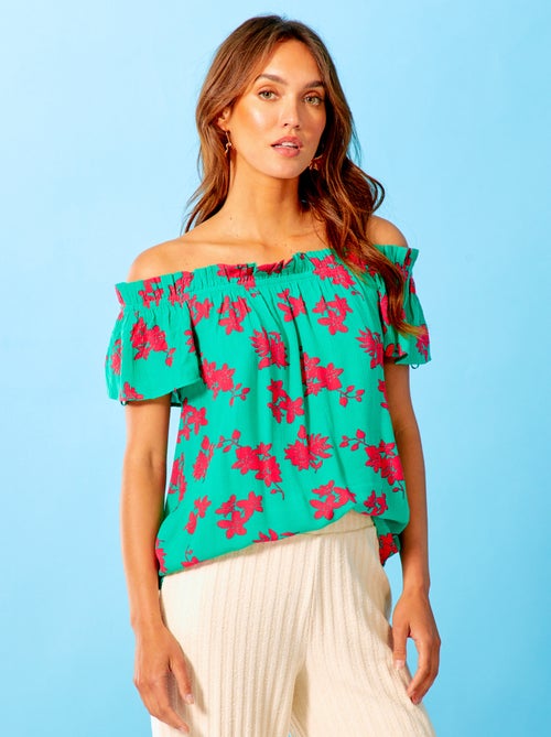 Blusa florida com decote Bardot - Kiabi