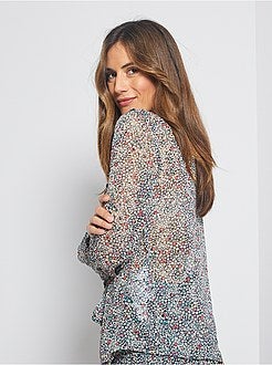 Blusa florida com folho - Kiabi
