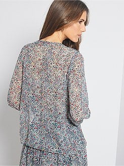Blusa florida com folho - Kiabi