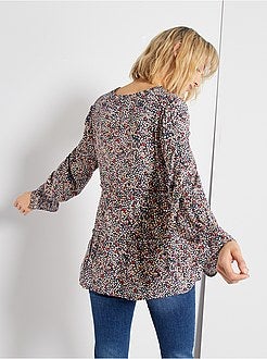 Blusa florida com folhos pequenos - Kiabi