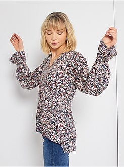 Blusa florida com folhos pequenos - Kiabi