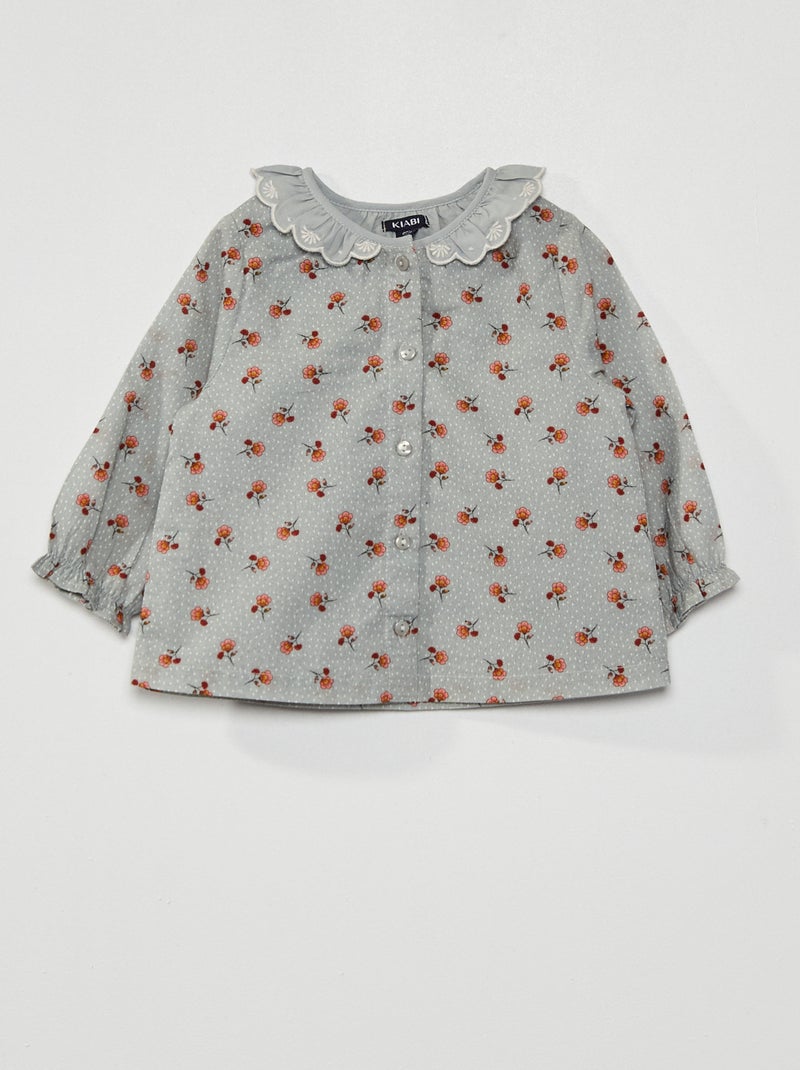 Blusa 'florida' com gola Claudine AZUL - Kiabi