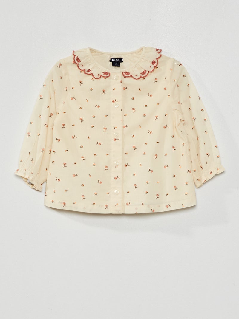 Blusa 'florida' com gola Claudine BRANCO - Kiabi
