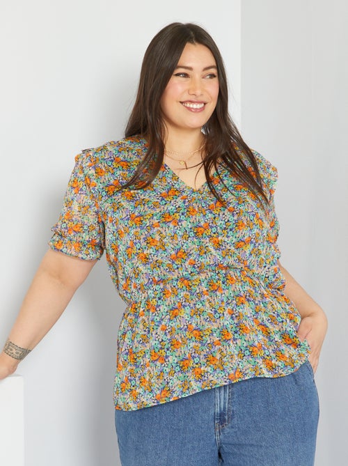 Blusa 'florida' com gola em bico - Kiabi