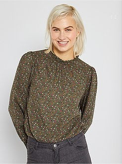 Blusa florida com gola vitoriana - Kiabi