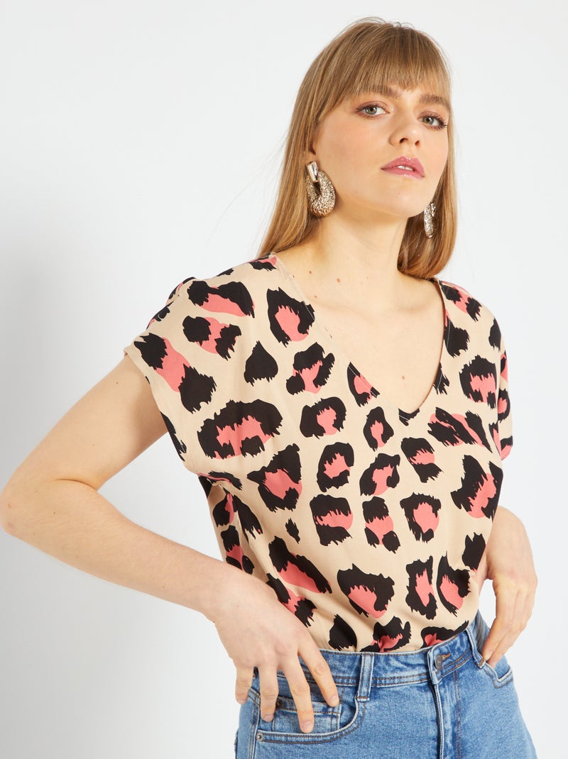 Blusa florida 'JDY' BEIGE/ROSA - Kiabi