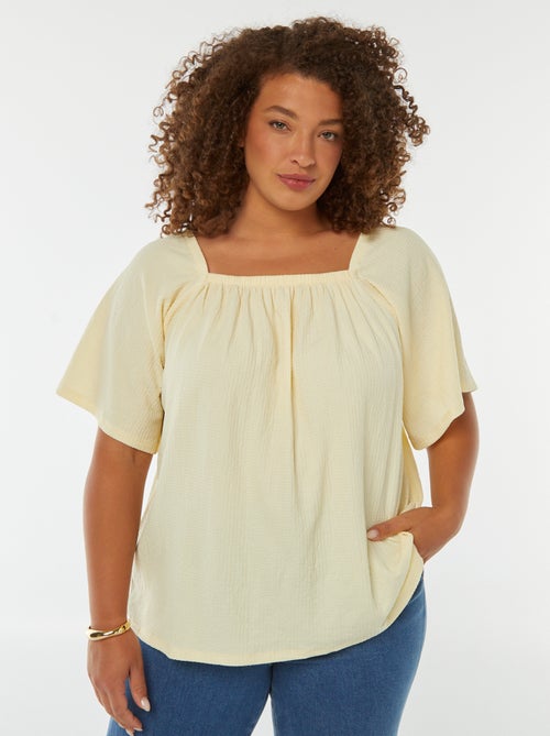 Blusa fluida com decote bardot de malha gofrada - Kiabi