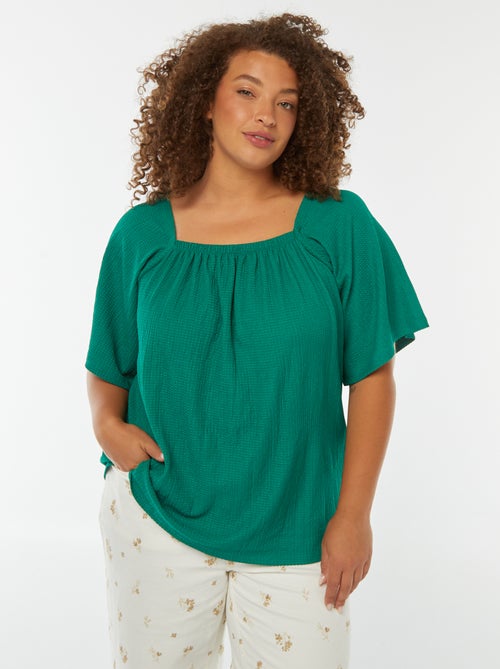 Blusa fluida com decote bardot de malha gofrada - Kiabi