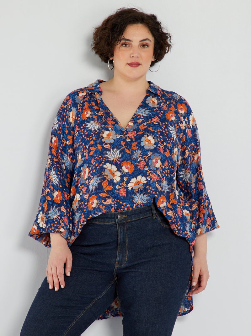 Blusa fluida com estampado AZUL - Kiabi