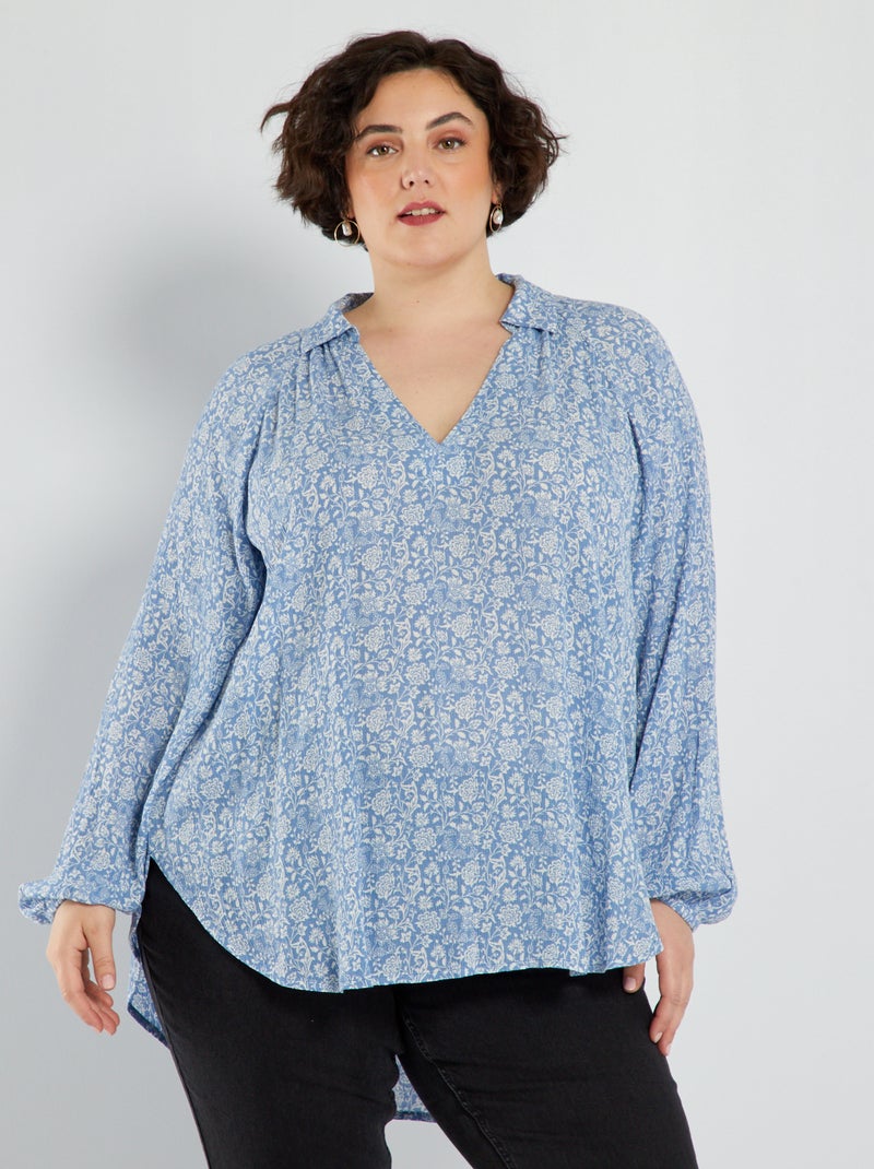 Blusa fluida com estampado AZUL - Kiabi
