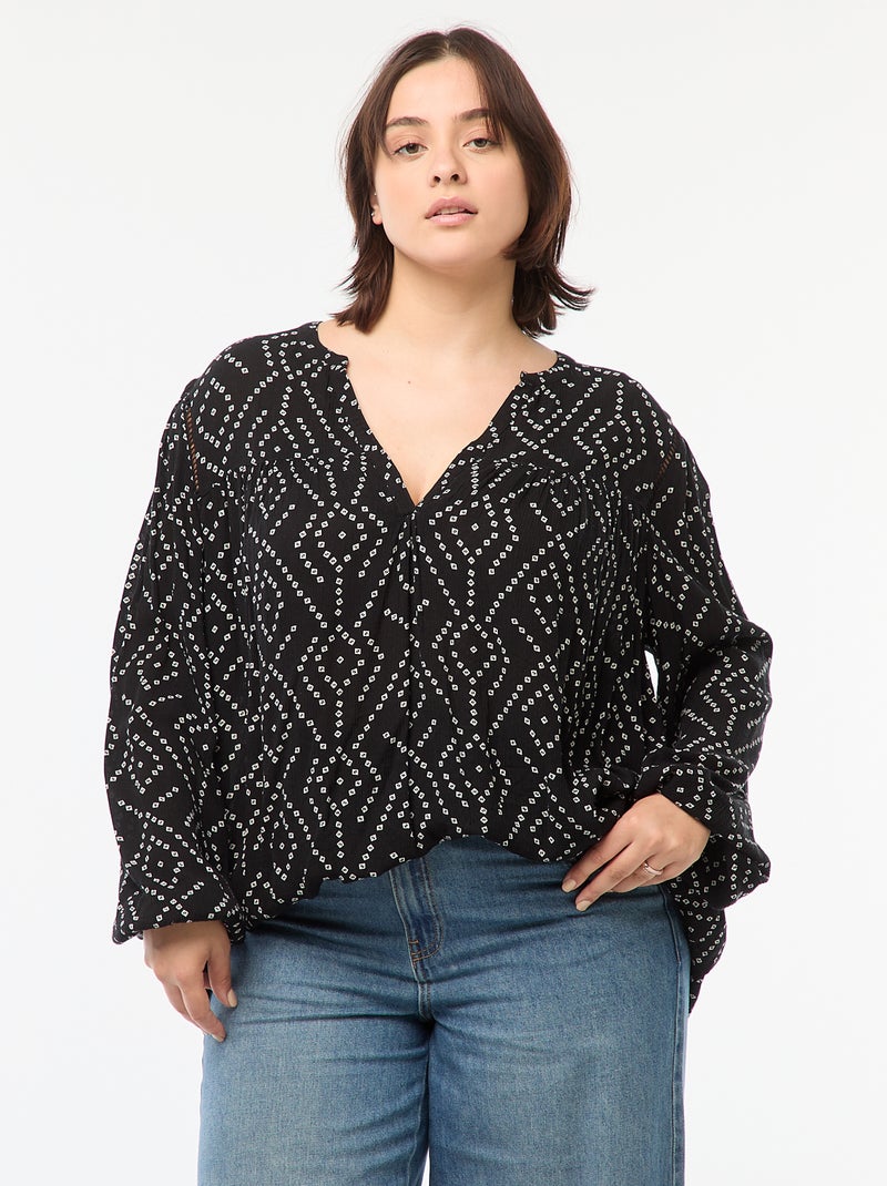 Blusa fluida com estampado em malha crepe Preto - Kiabi
