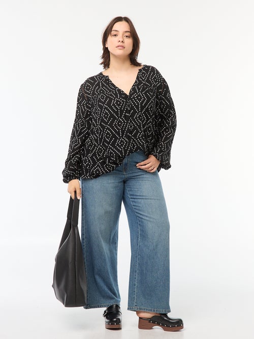 Blusa fluida com estampado em malha crepe - Kiabi