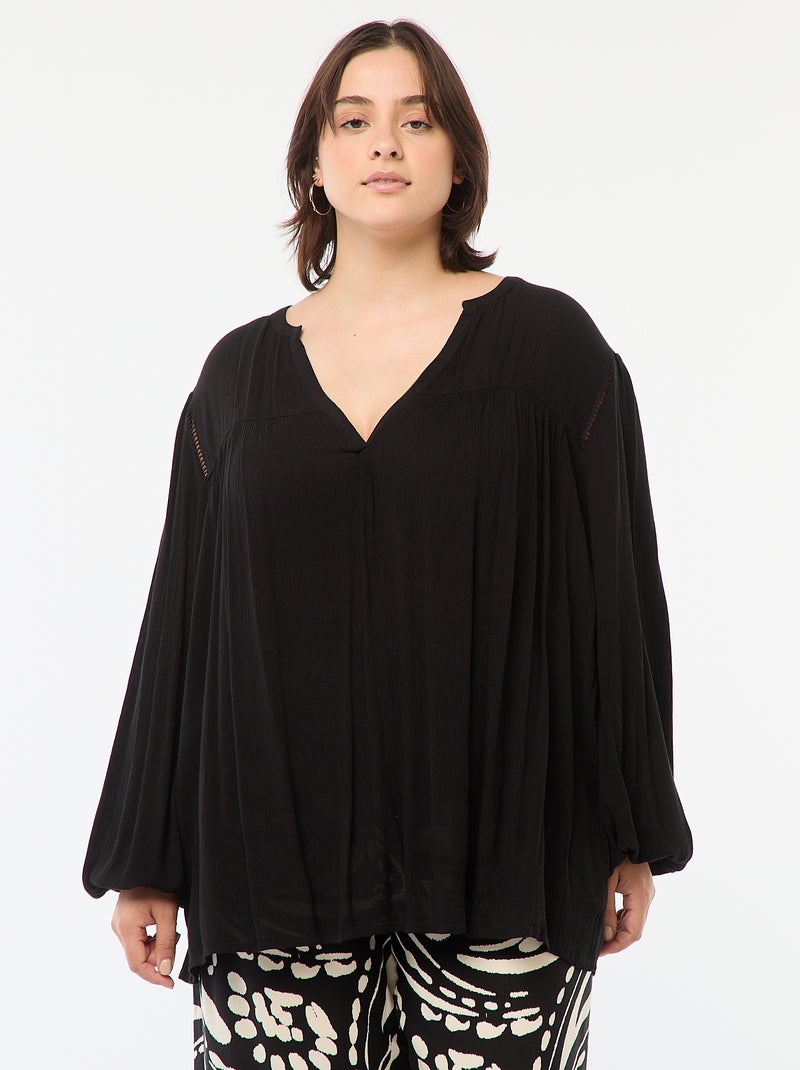 Blusa fluida com estampado em malha crepe Preto - Kiabi