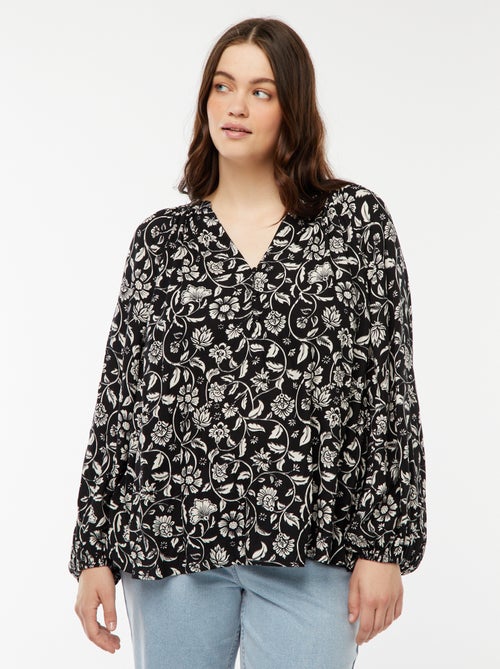 Blusa fluida com estampado em malha crepe - Kiabi