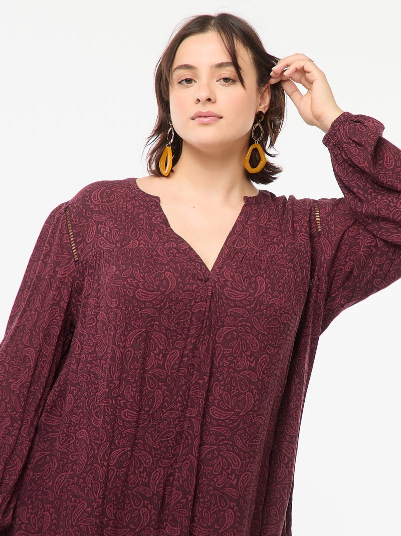 Blusa fluida com estampado em malha crepe Rosa - Kiabi
