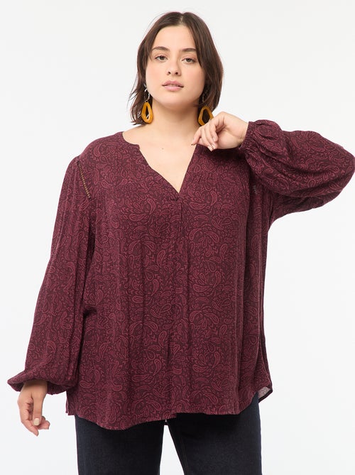Blusa fluida com estampado em malha crepe - Kiabi
