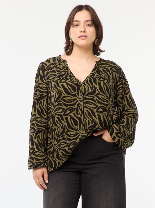 Blusa fluida com estampado em malha crepe - Kiabi