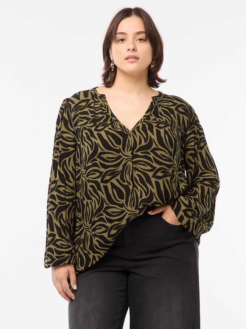Blusa fluida com estampado em malha crepe Verde - Kiabi