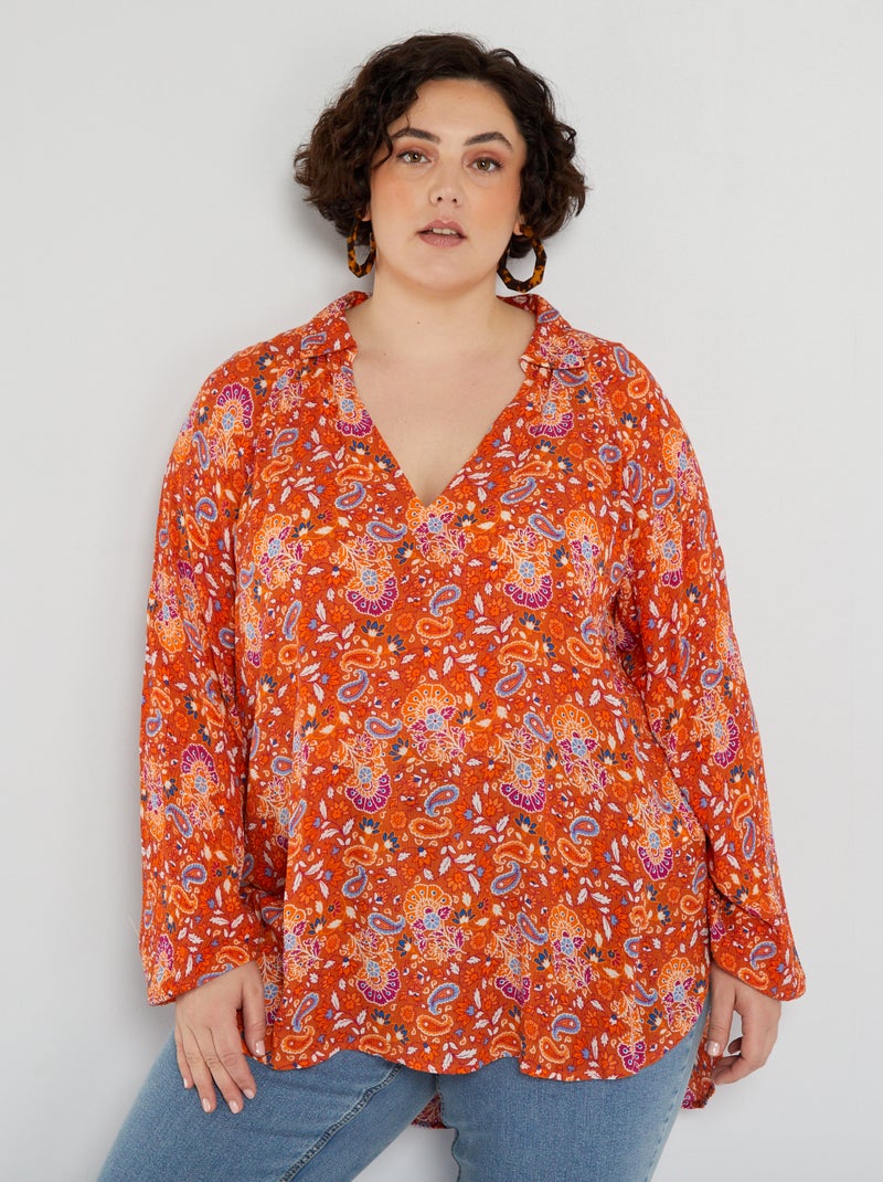 Blusa fluida com estampado LARANJA - Kiabi