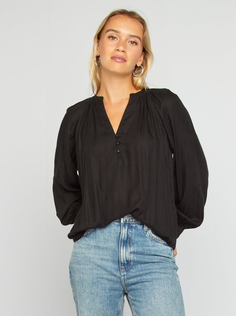Blusa fluida com estampado Preto - Kiabi