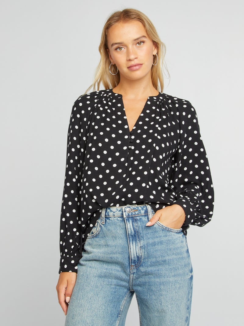 Blusa fluida com estampado PRETO - Kiabi