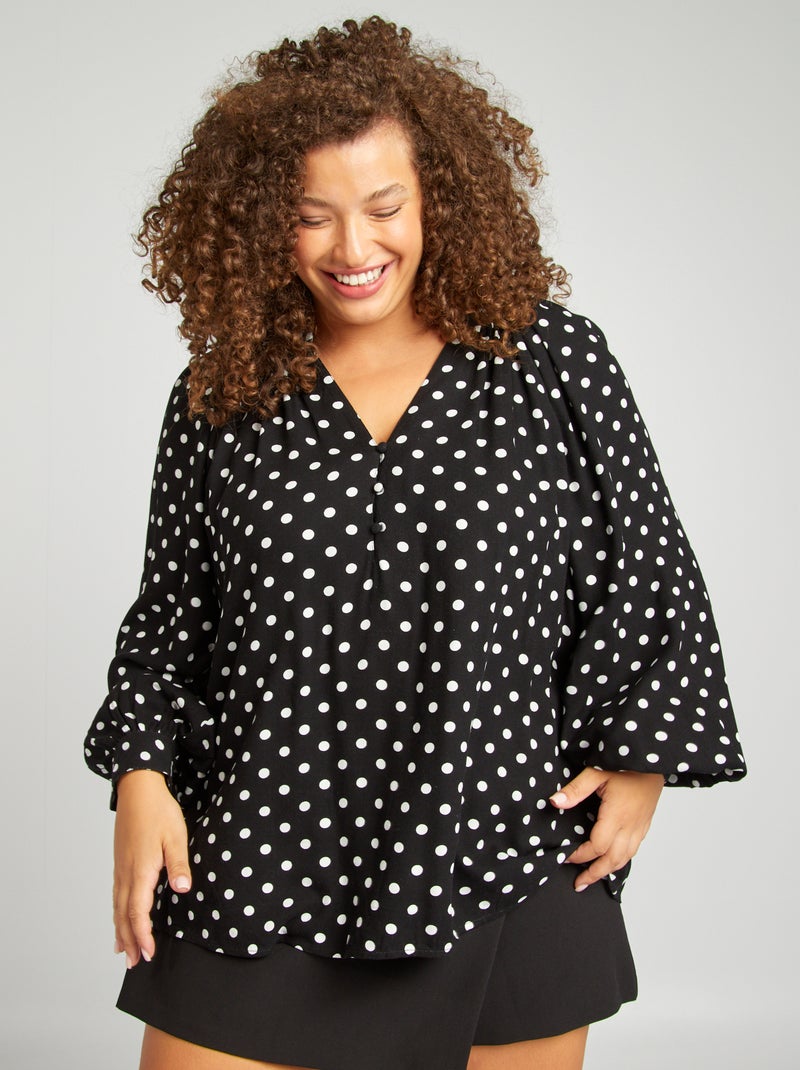 Blusa fluida com estampado PRETO - Kiabi