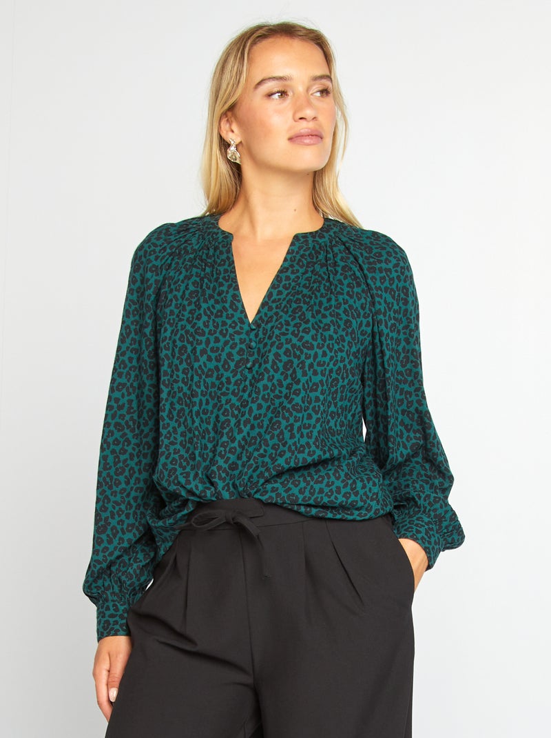 Blusa fluida com estampado VERDE - Kiabi