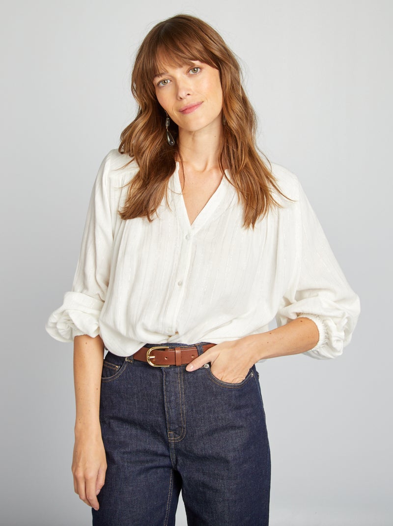 Blusa fluida com fios metálicos brilhantes Branco - Kiabi
