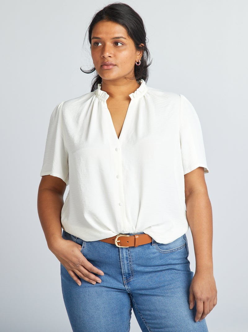 Blusa fluida com gola com franzido Branco - Kiabi