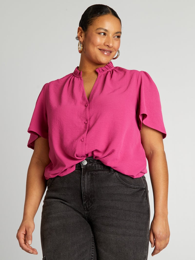 Blusa fluida com gola com franzido ROSA - Kiabi
