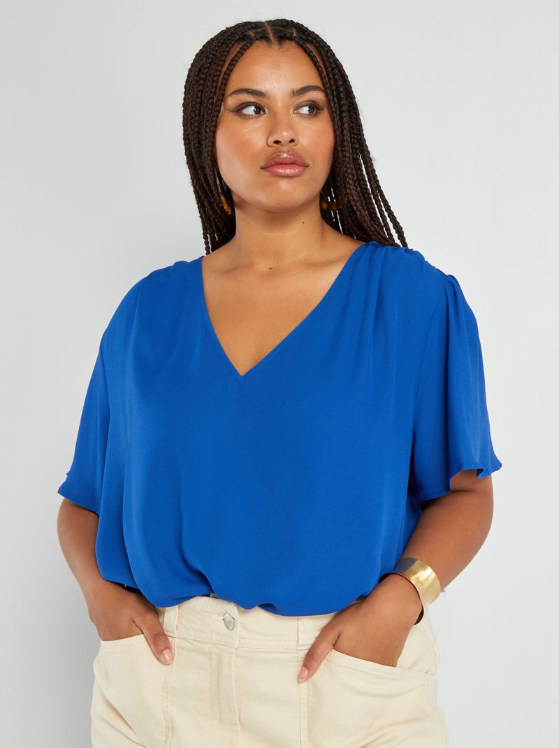 Blusa fluida com gola em bico Azul - Kiabi