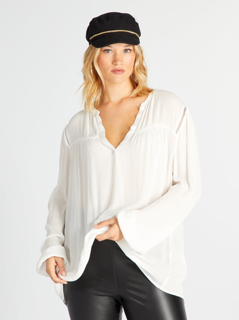 Blusa fluida com gola em bico BRANCO - Kiabi