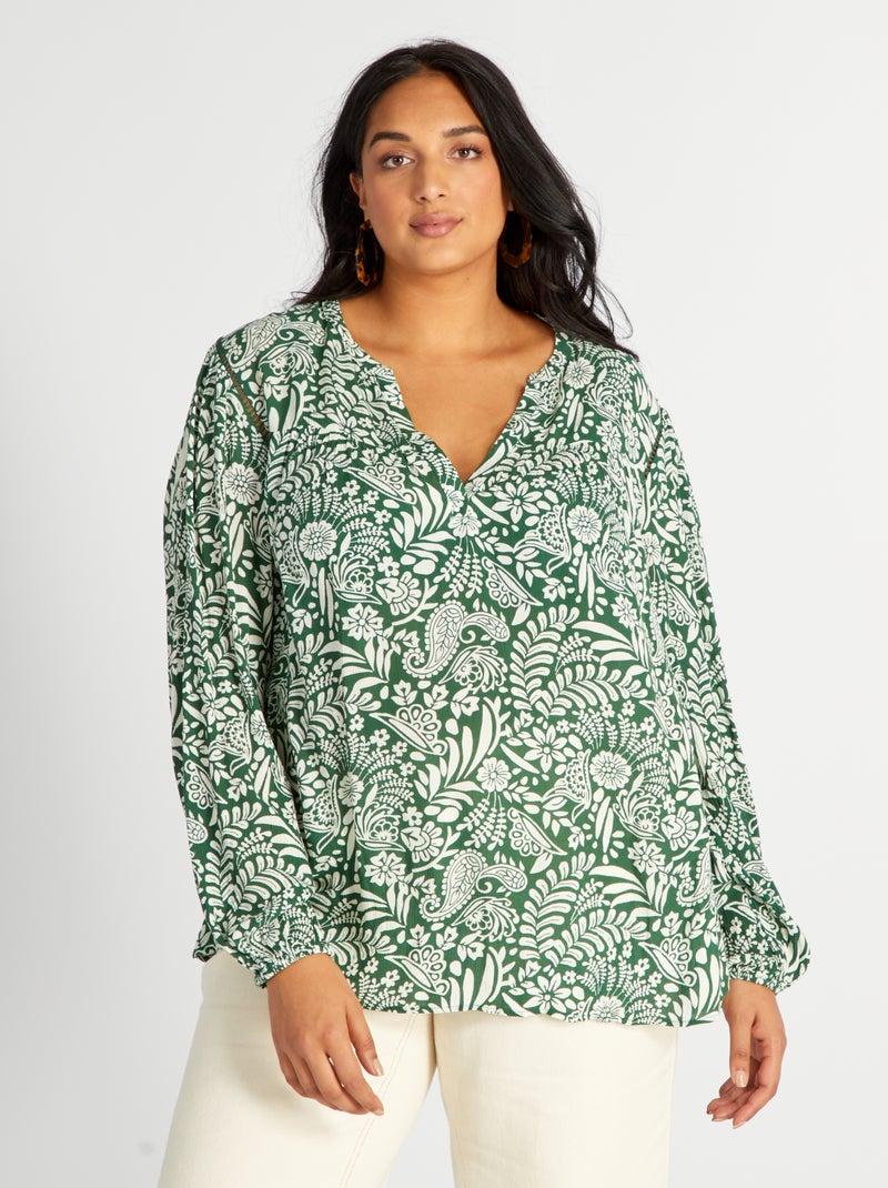 Blusa fluida com gola em bico VERDE - Kiabi