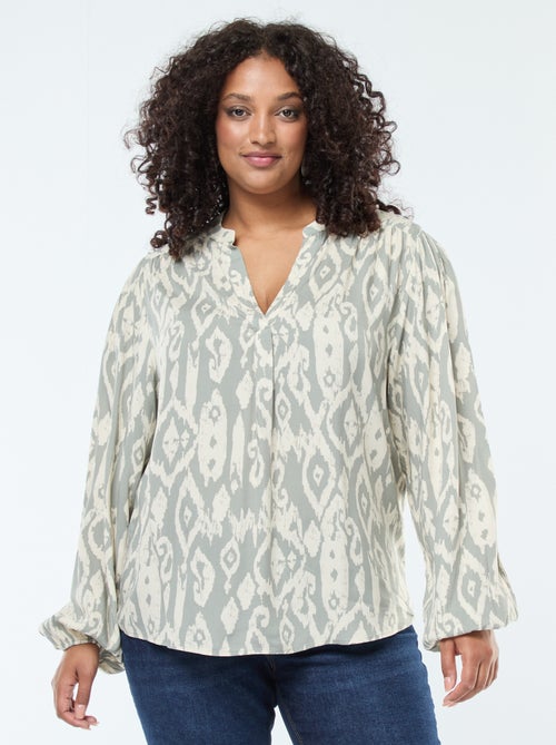 Blusa fluida com gola mao e estampado integral - Kiabi