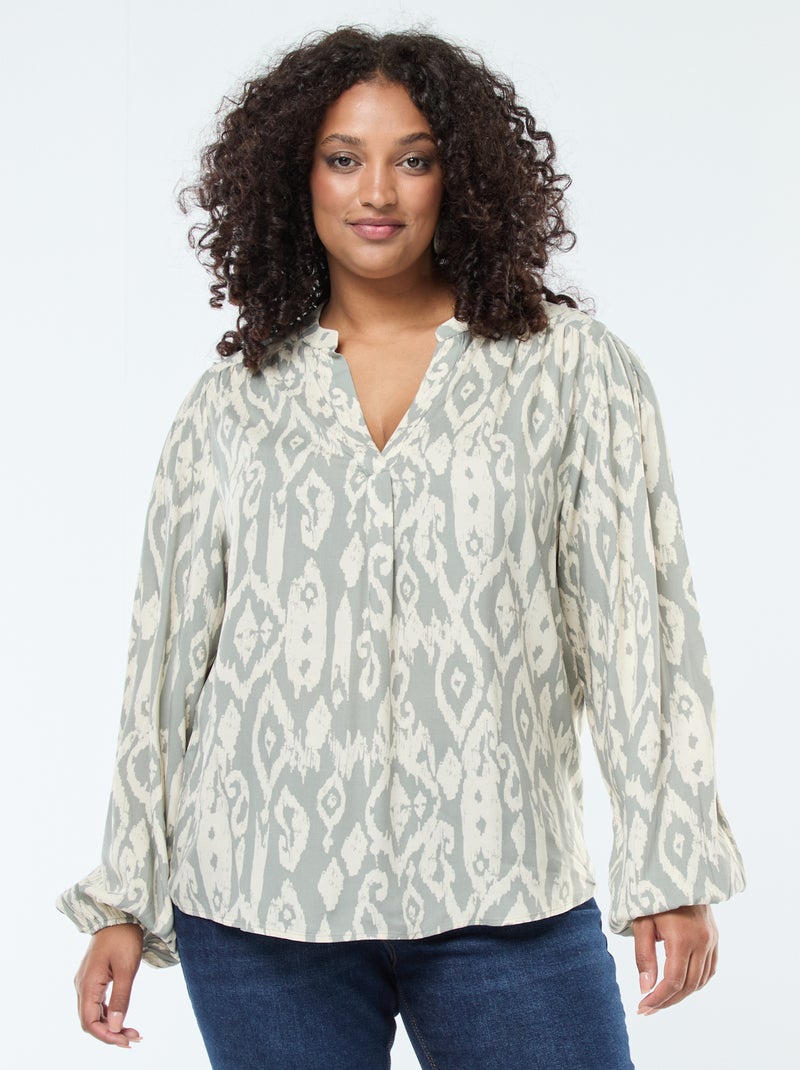 Blusa fluida com gola mao e estampado integral Verde - Kiabi
