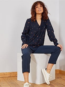 Blusa fluida com gola tunisina - Kiabi