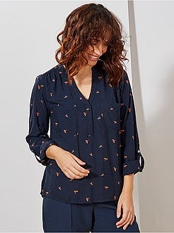 Blusa fluida com gola tunisina - Kiabi