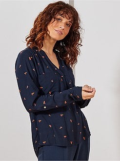 Blusa fluida com gola tunisina - Kiabi