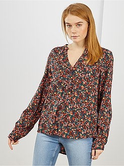 Blusa fluida com gola tunisina - Kiabi