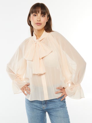 Blusa fluida com mangas com folhos