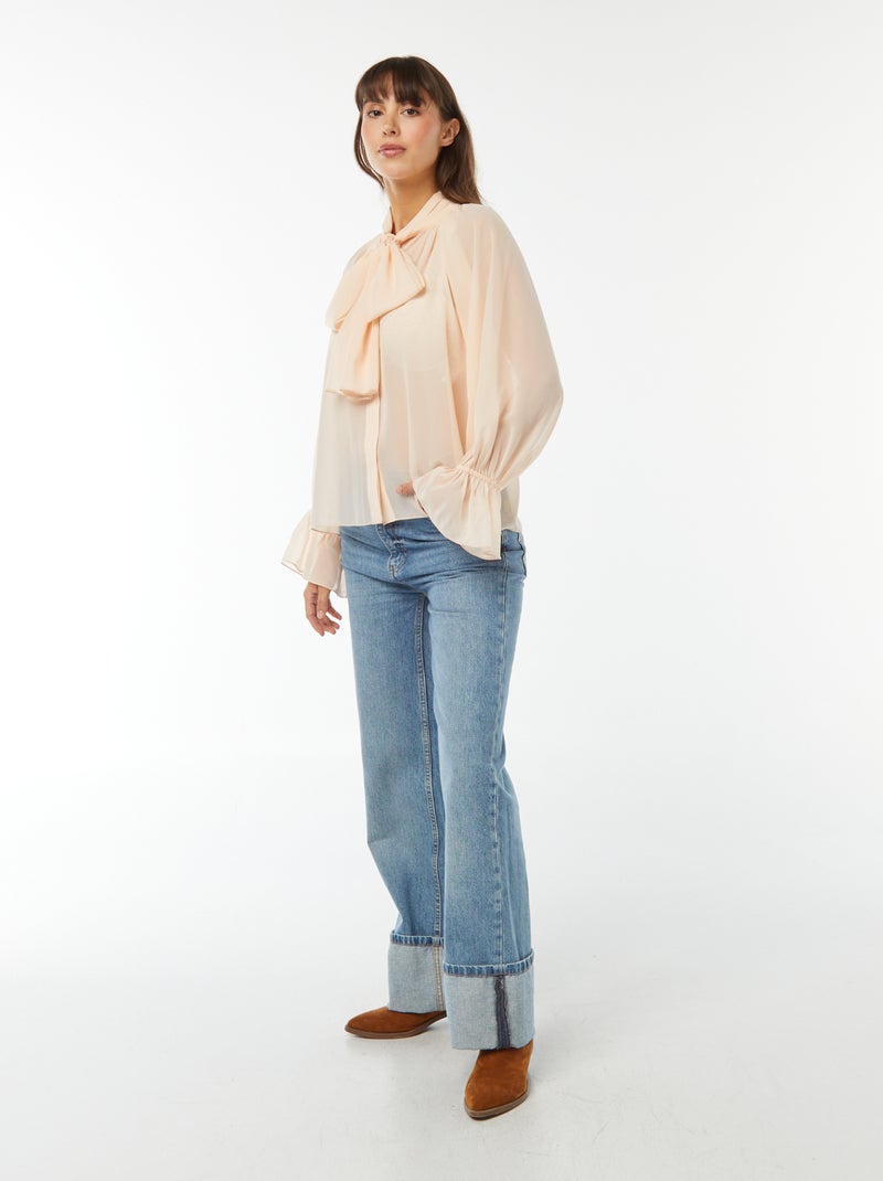 Blusa fluida com mangas com folhos Bege - Kiabi