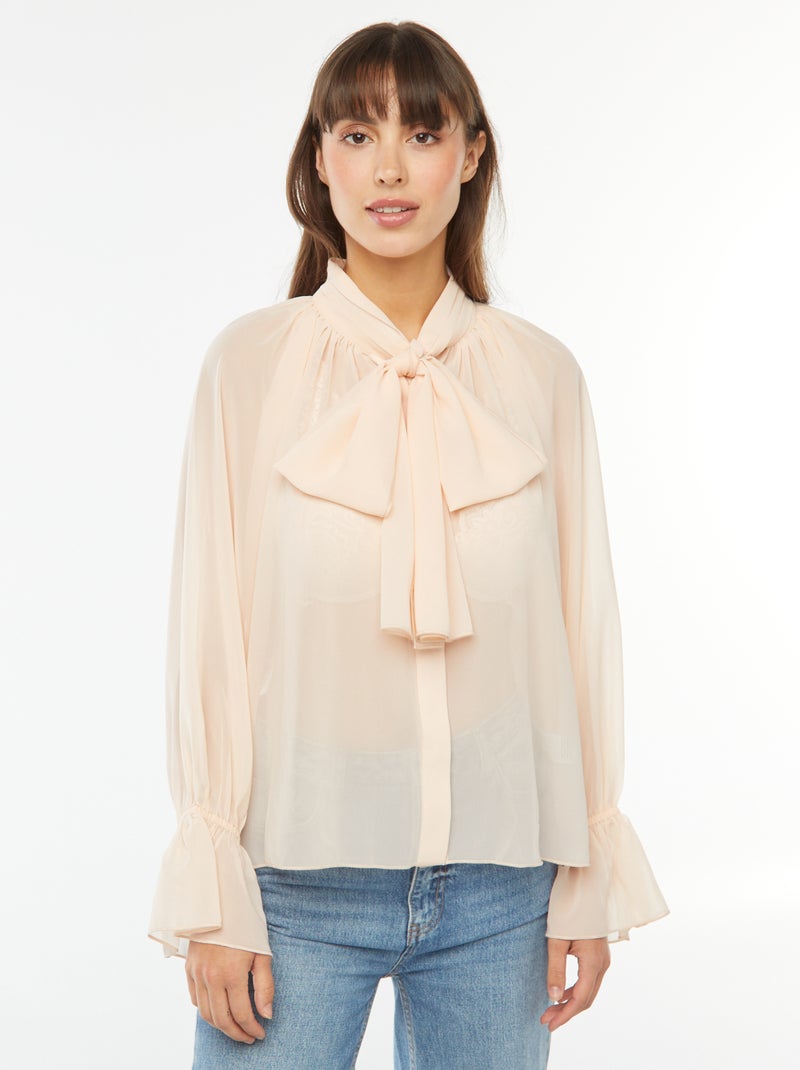 Blusa fluida com mangas com folhos Bege - Kiabi